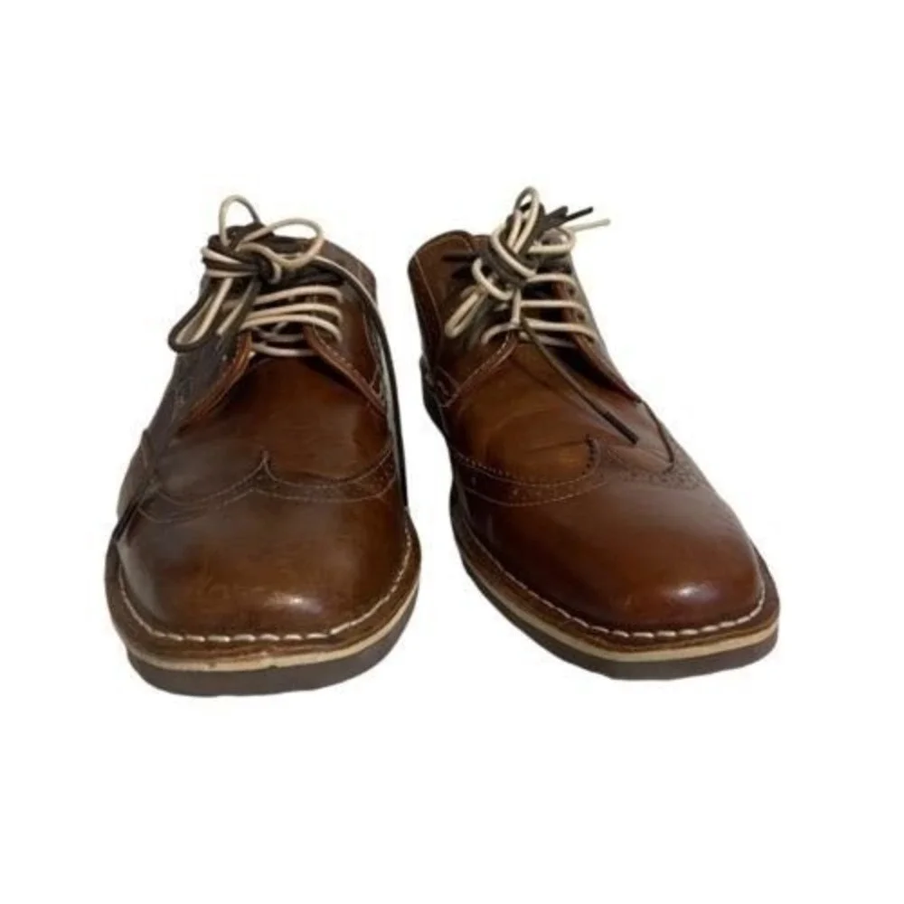 Steve Madden Men;s Cognac Brown Leather Wingtip Oxford Dress Shoes‎ Size 10.5